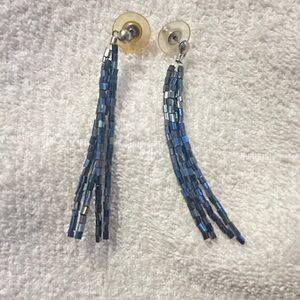 Beaded earrings shades of blue for pierced ears lightweight 2.5” long